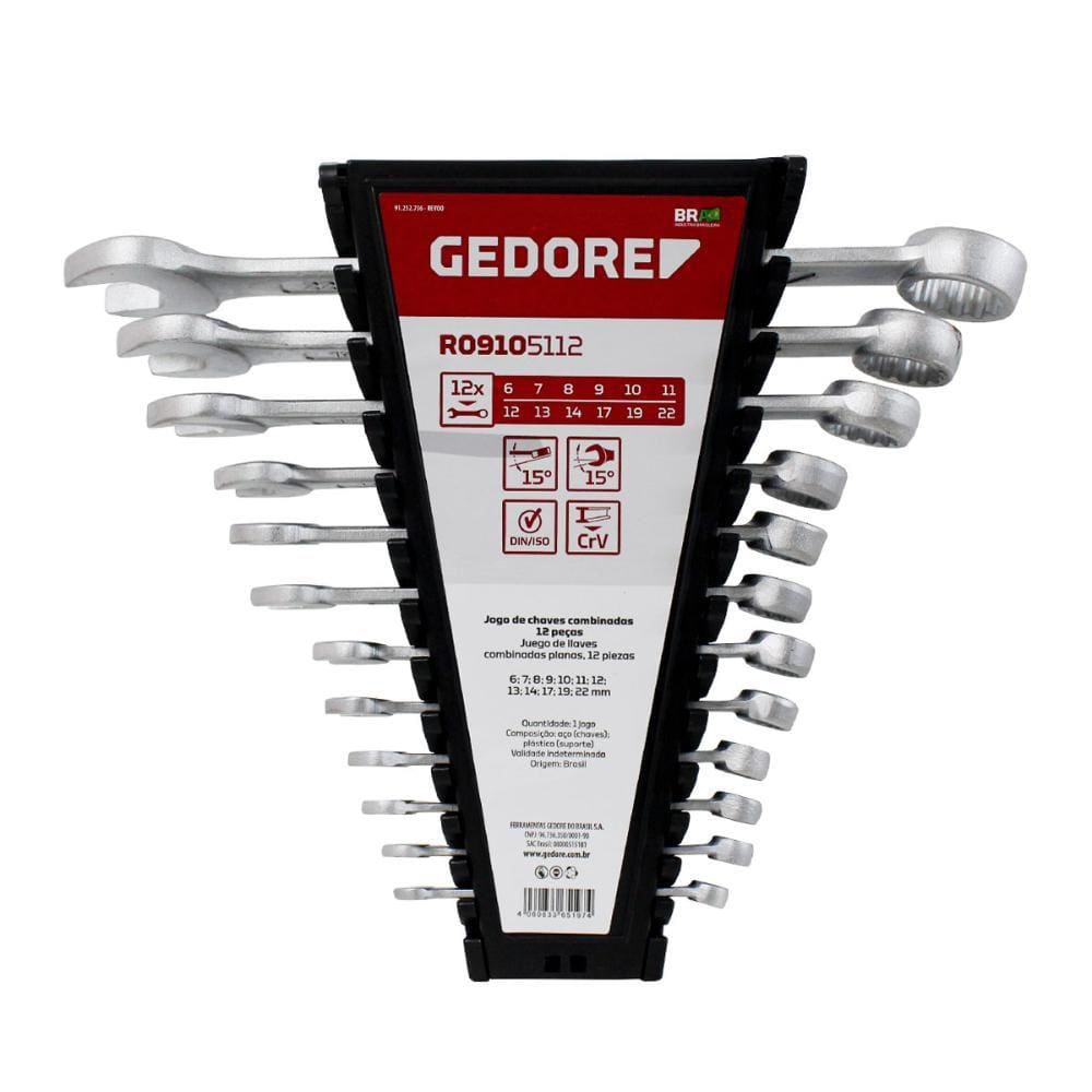 Jogo de Chave Combinada 6 a 22 mm 12 Peças Gedore Red