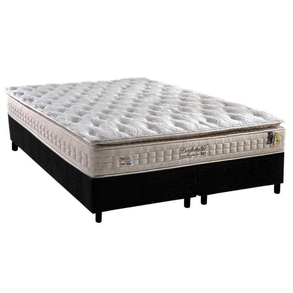 Cama Box King: Colchão Molas Anjos MasterPocket Ensacadas Confortable + Base CRC Suede Preto(193x203)