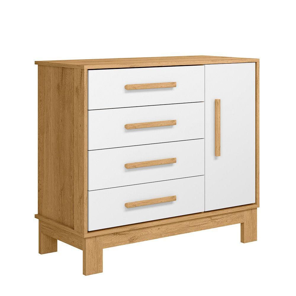 Cômoda Sapateira Encantado 1 Porta 4 Gavetas Q01 Freijó Branco Clique Chique