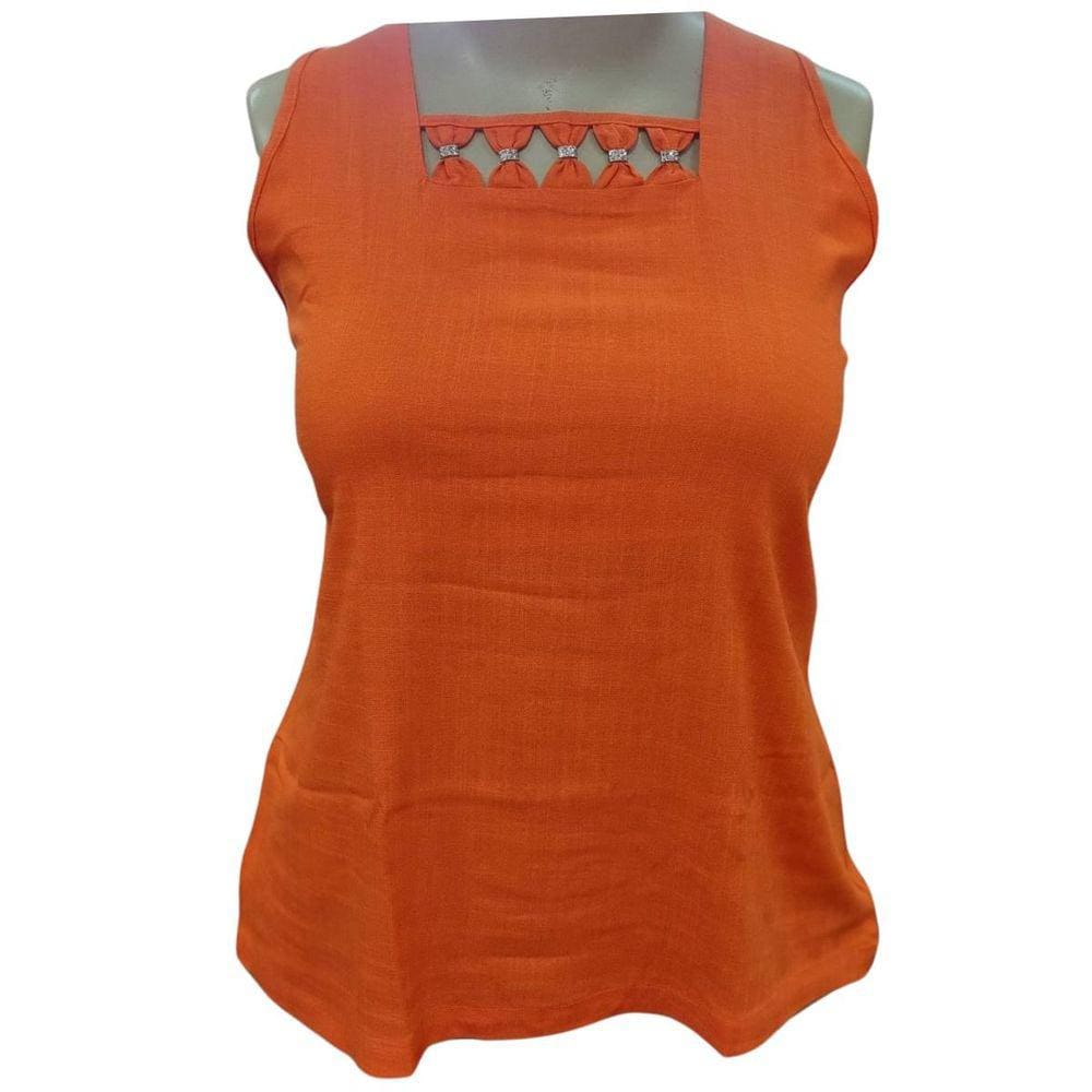 Blusa Regata Feminina Raio de Luz Viscose Detalhe Strass na frente Plus Size Laranja