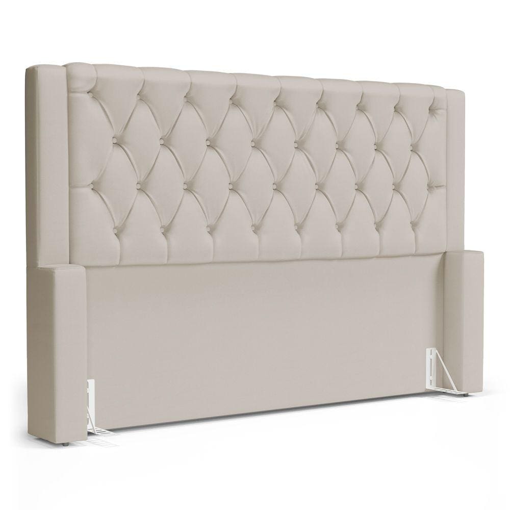 Cabeceira Cama Box Queen Size Atena 180cm Capitonê com Frame Suede Bege Claro - Desk Design