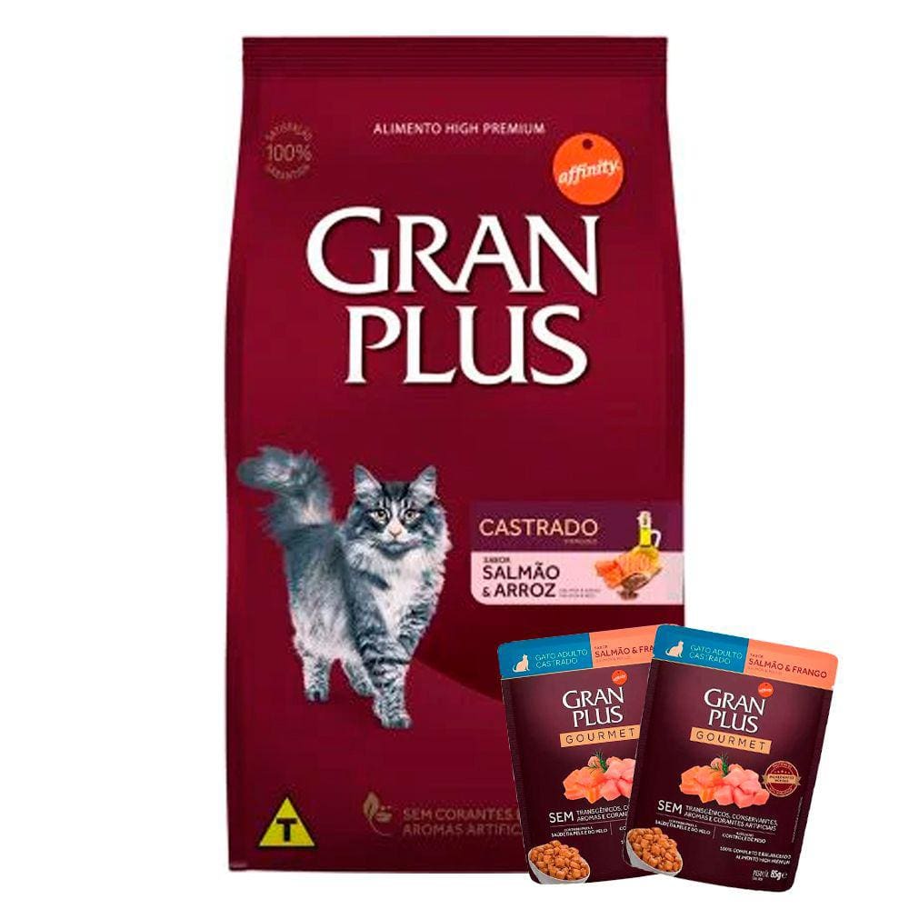 Ração Gran Plus Gatos Castrados Salmão e Arroz - 10,1Kg + Surpresa