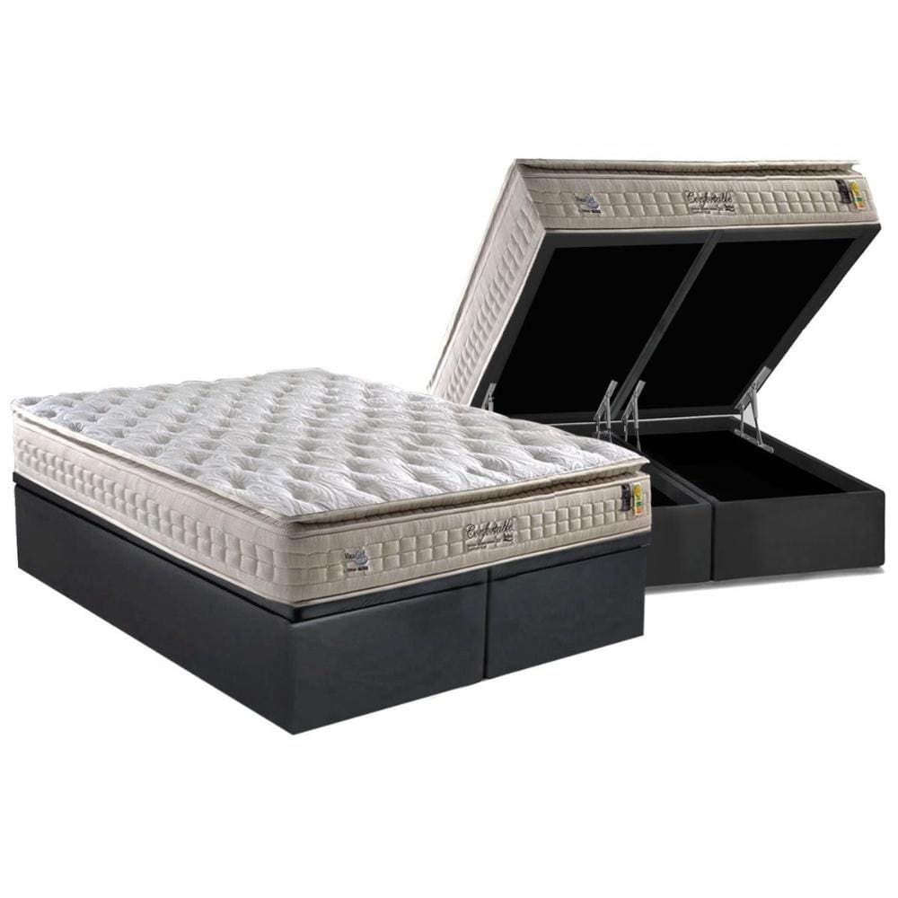 Cama Box Baú King: Colchão Molas Anjos MasterPocket Ensacadas Confortable + Base CRC Suede Gray(193x203)