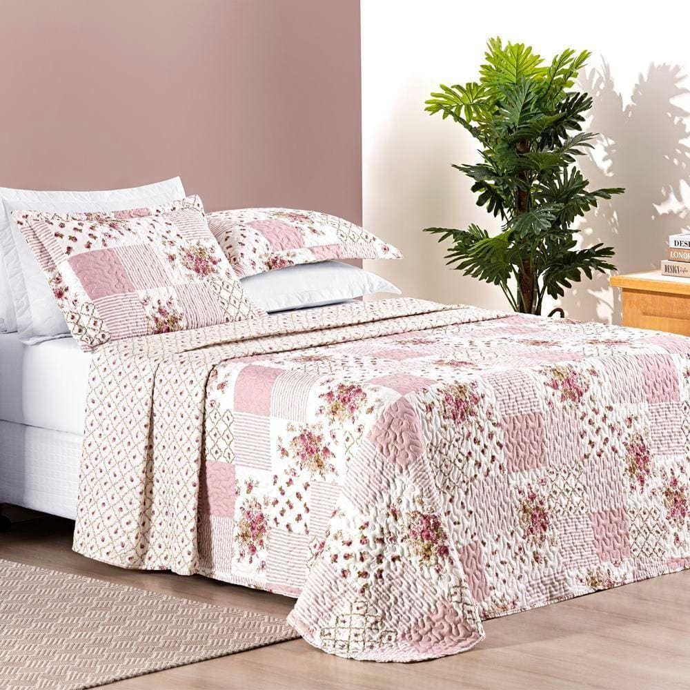 Colcha Estampada Dupla Face Bouti Casal 03 Peças - Rosa Matura