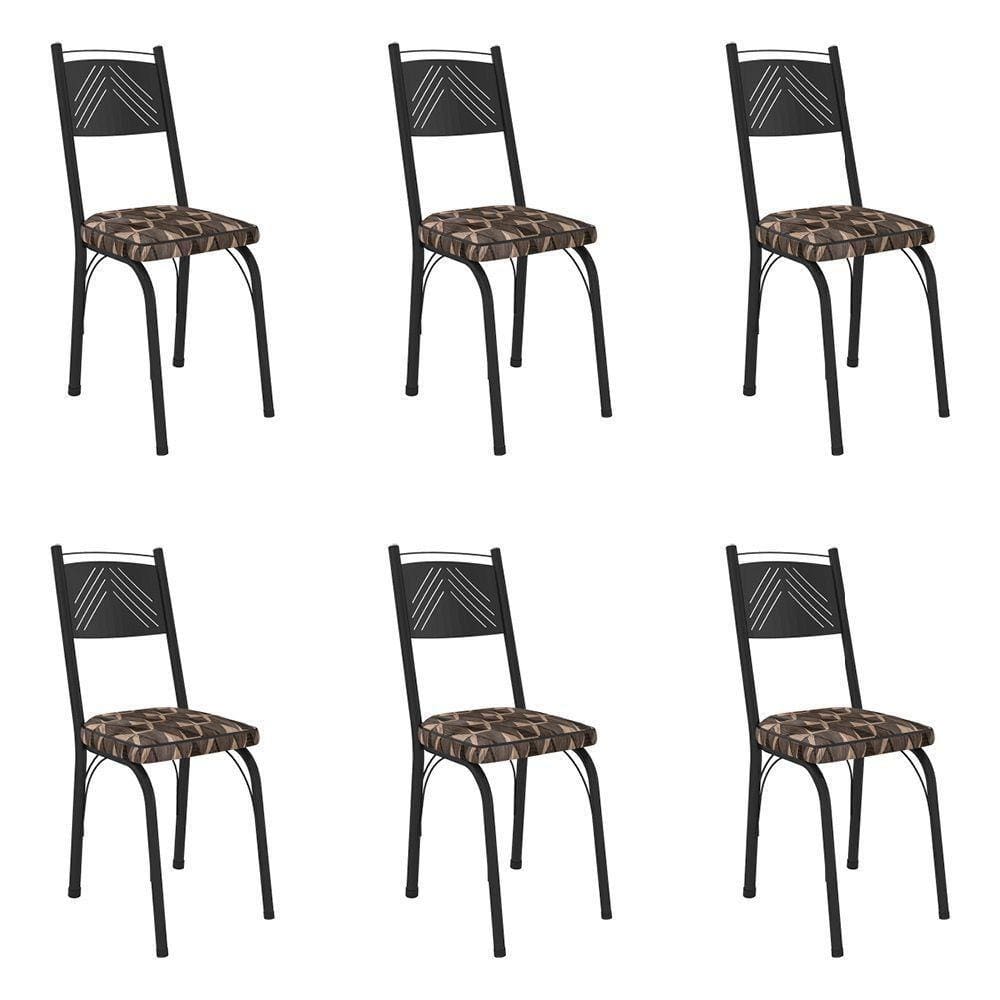 Kit 6 Cadeiras De Cozinha Virginia Estampado Mosaico Palha Pés De Ferro Preto - Pallazio