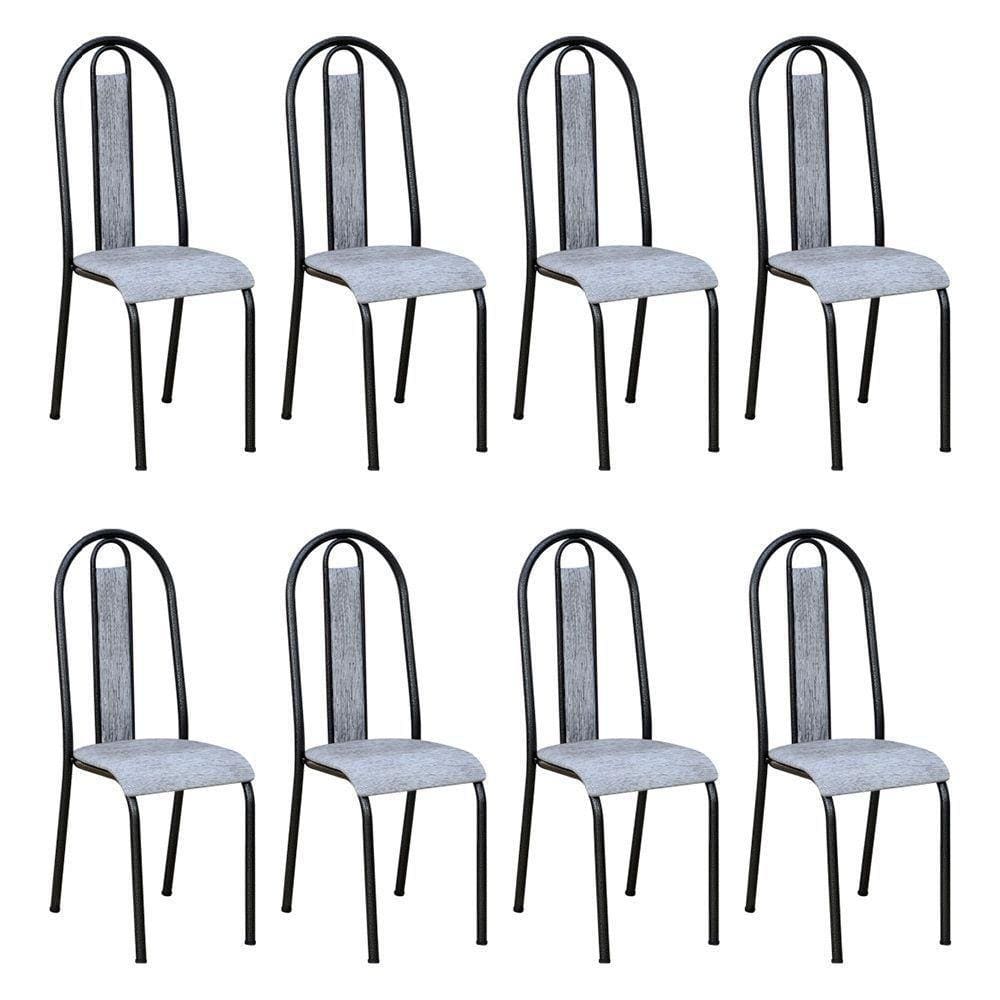 Kit 8 Cadeiras De Cozinha Arizona Estampado Linho Prata Pés De Ferro Preto - Pallazio