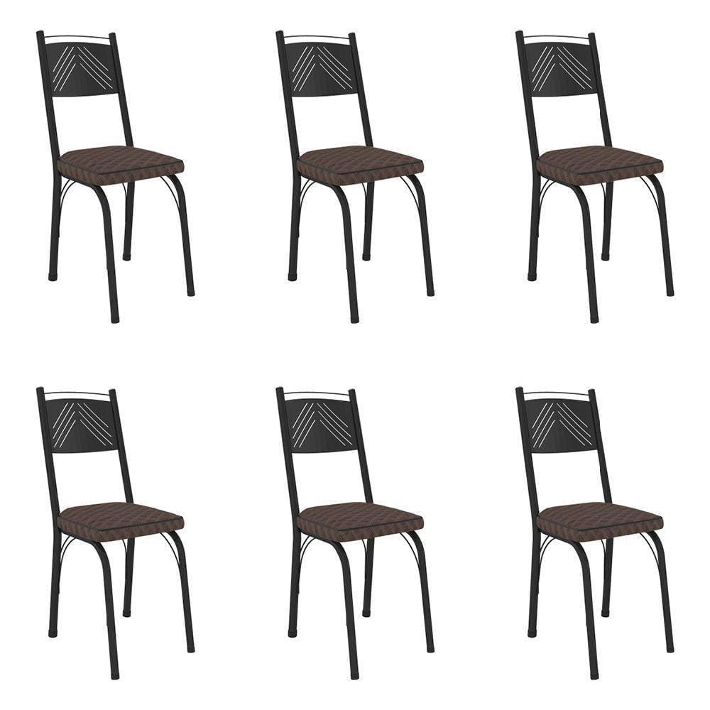 Kit 6 Cadeiras De Cozinha Virginia Estampado Tecelão Cacau Pés De Ferro Preto - Pallazio