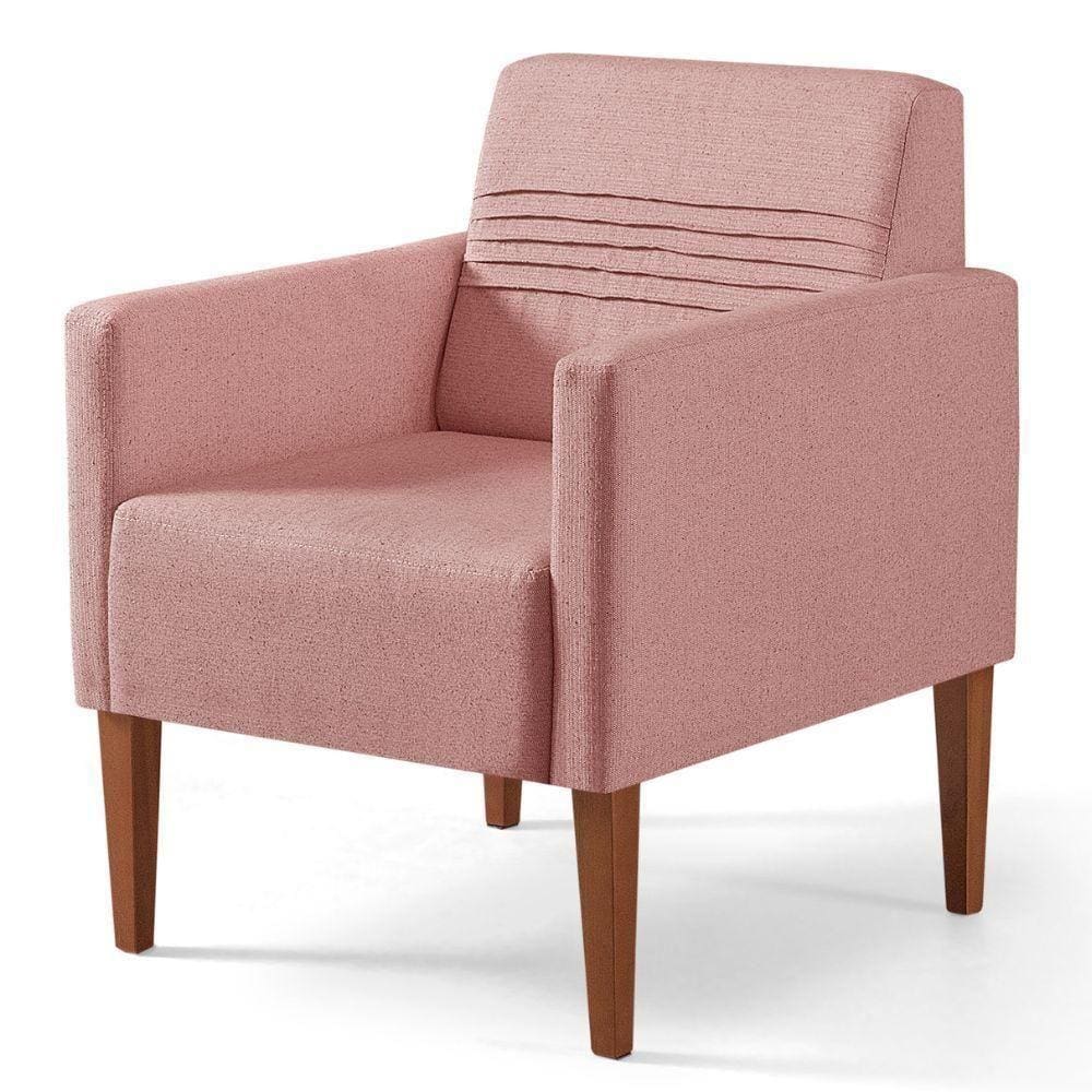 Poltrona Aila Linho Rosa E Pés Em Madeira