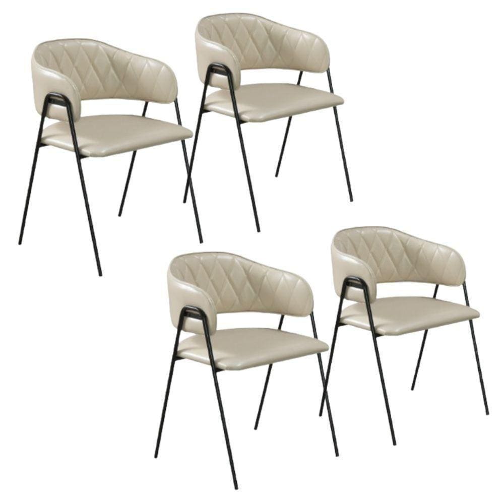 Conjunto 4 Cadeiras Veneza No Couro Perola E Metal Preto