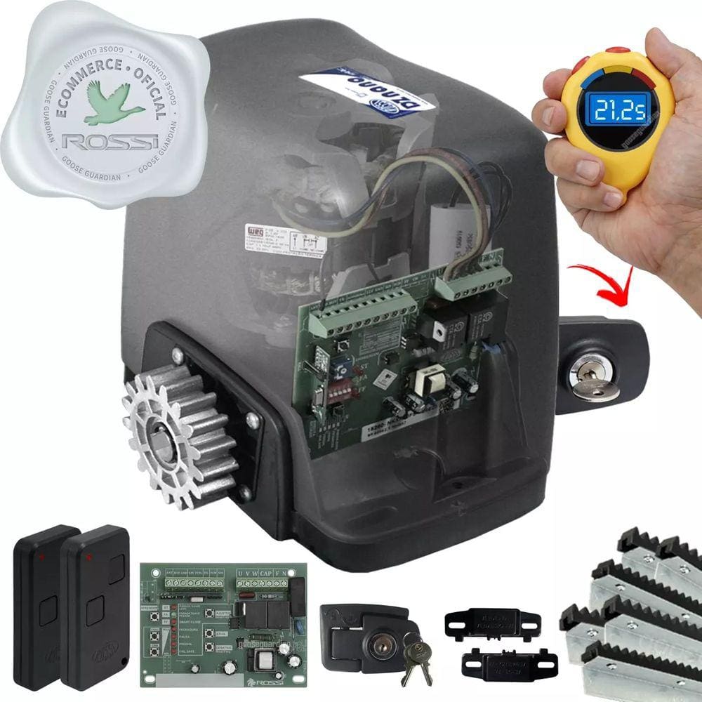Kit Motor Rossi Dz Nano Turbo 6m Crem 2 Control Portão 600kg
