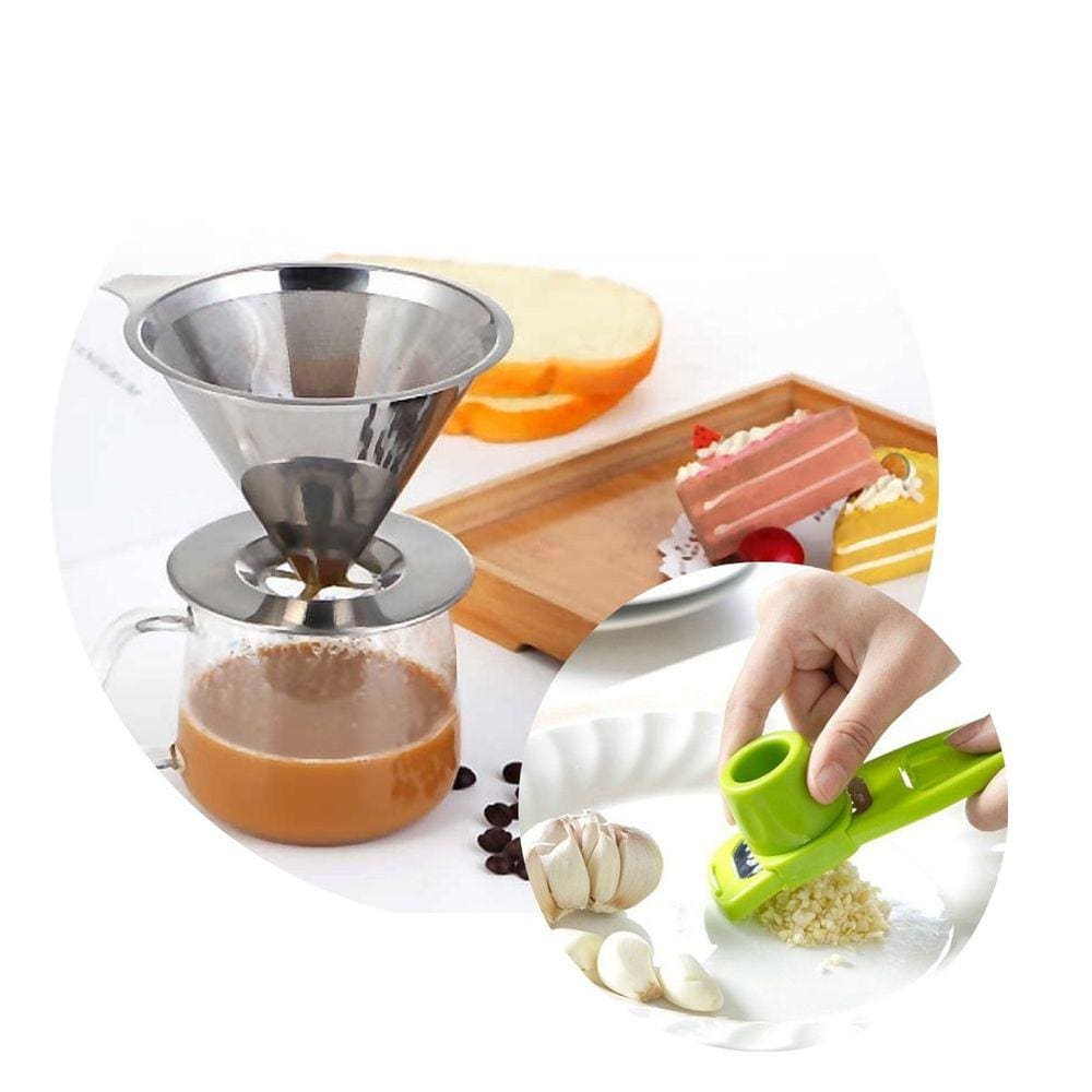 Filtro Coador De Café Inox Não Precisa De Filtro De Papel + Ralador De Alho E Gengibre