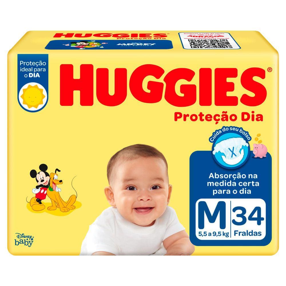 Fralda Huggies Proteção Dia Tamanho M 34 Unidades Descartáveis