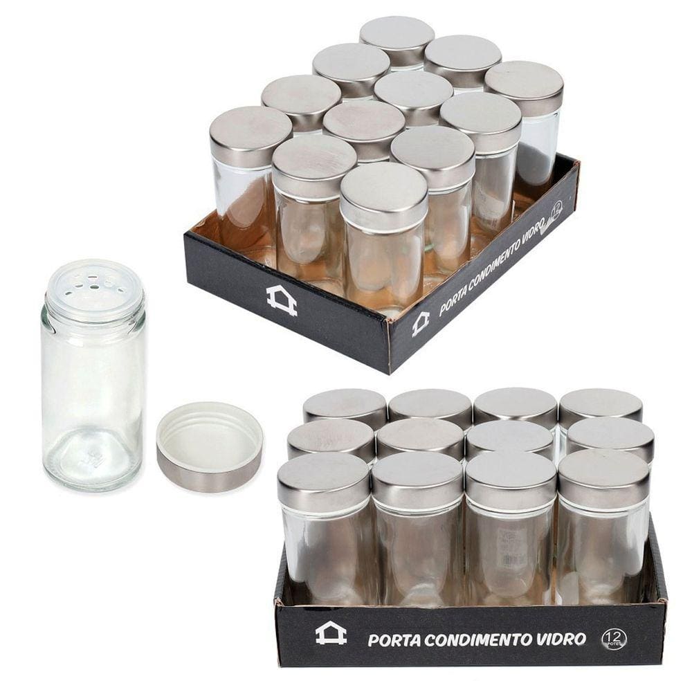 Kit Porta Temperos com 12 Potes vidro tampa Inox 80ml