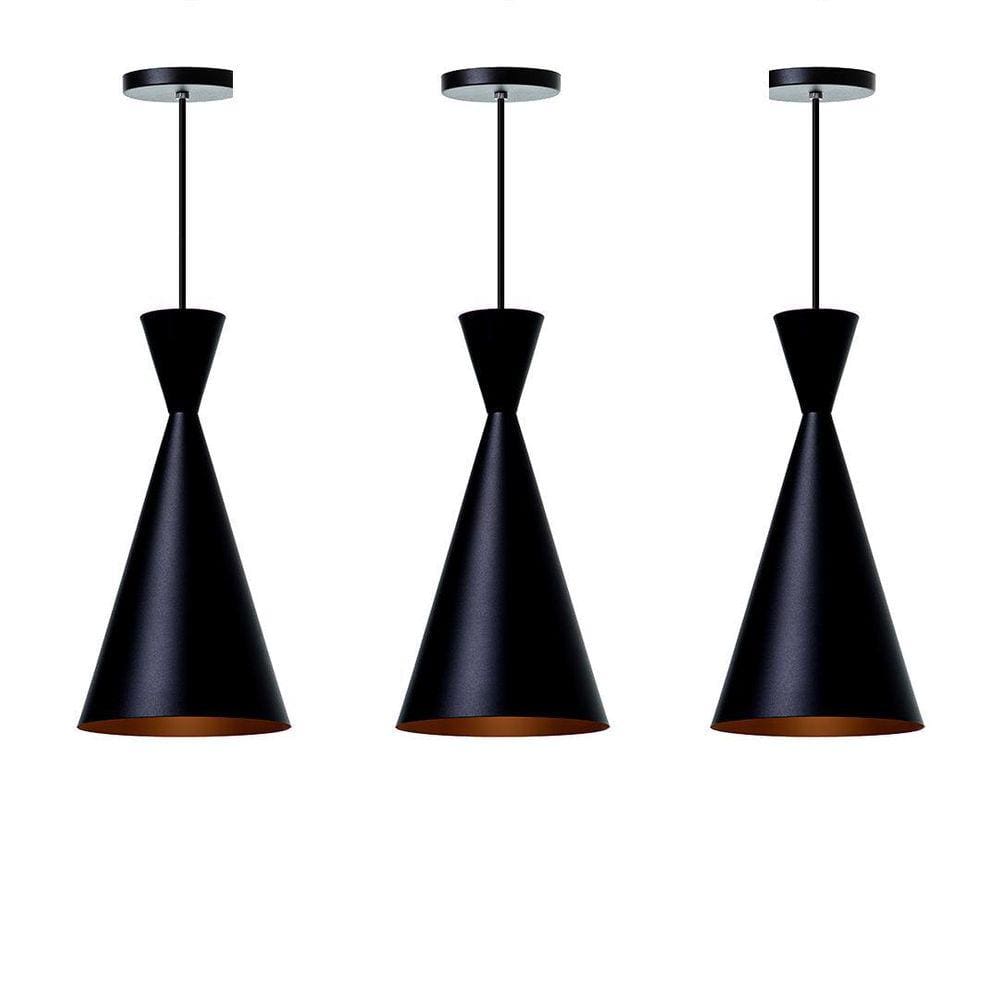 Kit 3 Lustre Pendente Canadá Preto Com Cobre Mesa Jantar