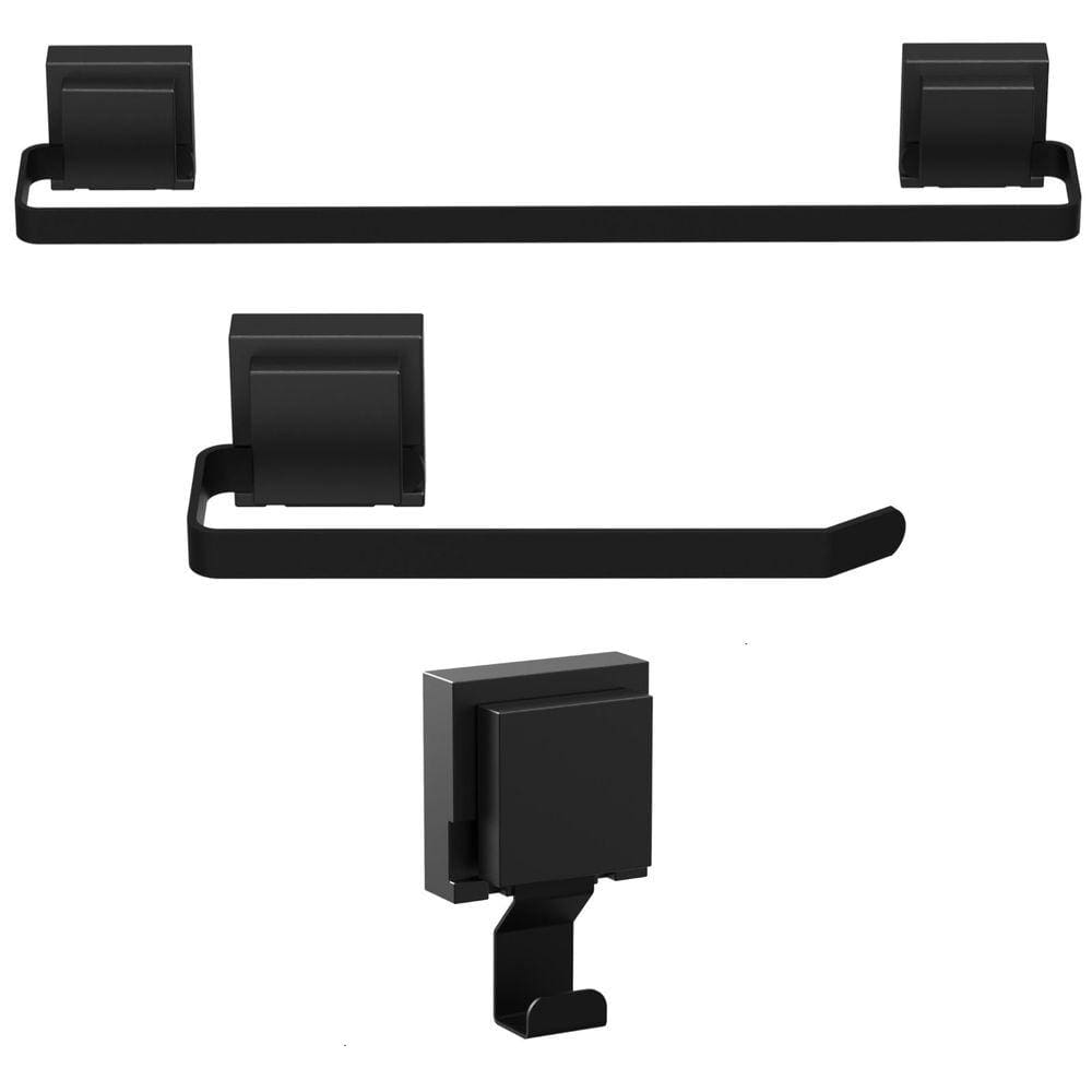 Kit de Acessórios Para Banheiro Ventosa Preto 3 Peças F.Max