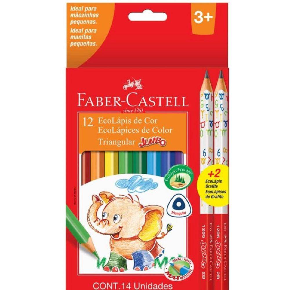 Ecolápis Triangular Jumbo 12 Cores+2 Jumbo 2B Faber Castell