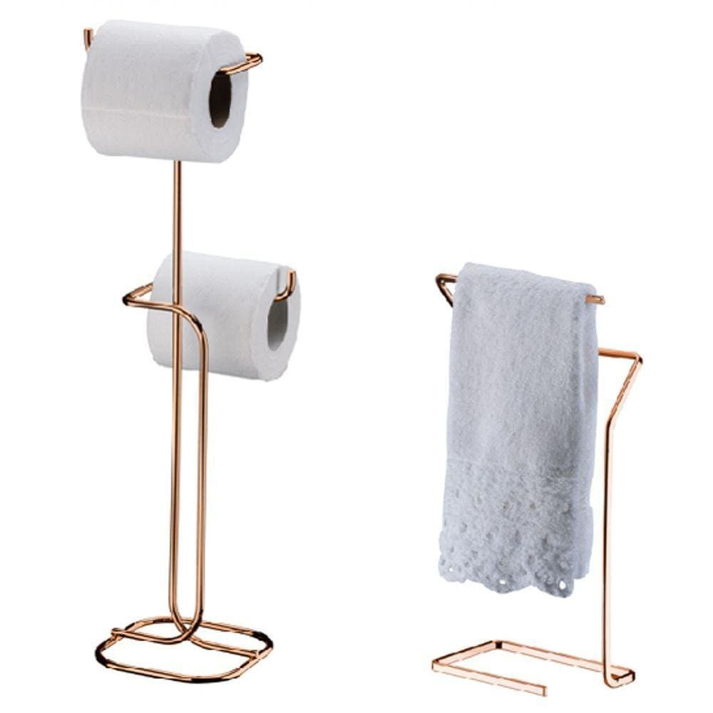 Banheiro Lavabo Rose Gold 02 Peças Toalheiro Bancada E Chão