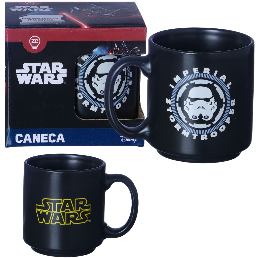 Mini Caneca Stormtrooper Preta Café Expresso Empilhável Cerâmica 100ML Oficial Star Wars Disney