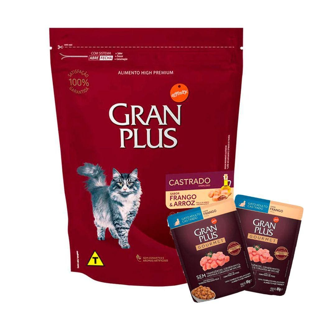 Ração Gran Plus Gatos Castrados Frango e Arroz - 10,1Kg + Surpresa