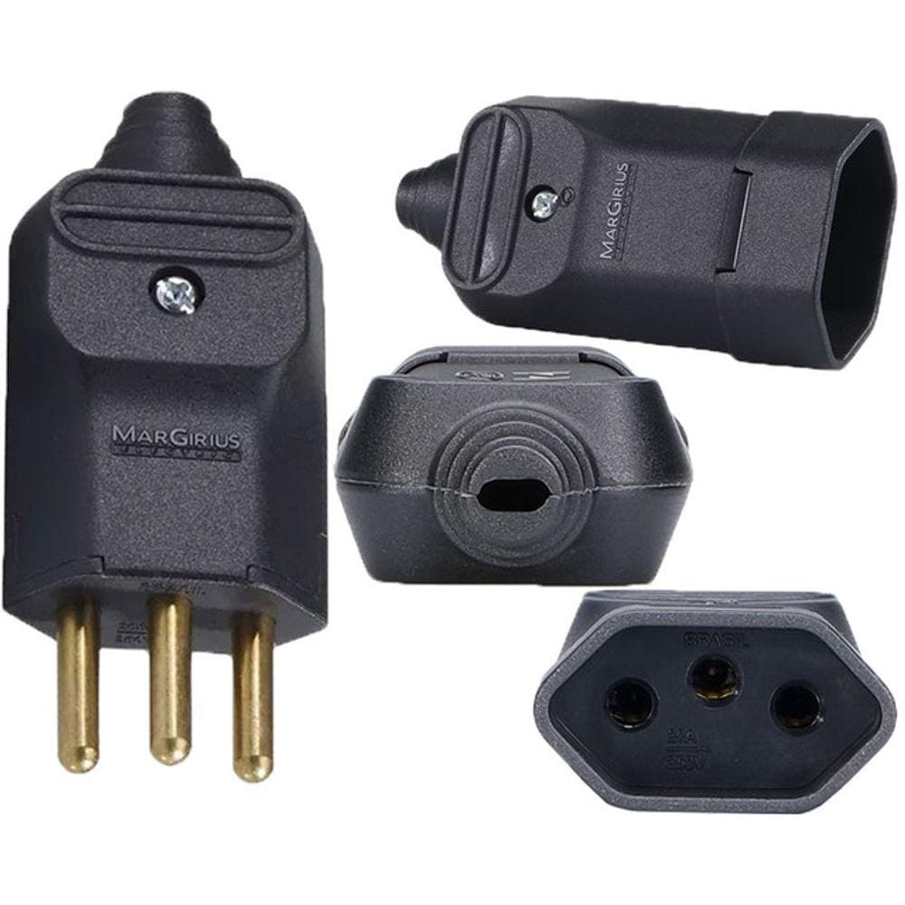 5 Plug Macho + 5 Tomada Femea 3 Pinos 20a Prensa Cabos Preto Margirius