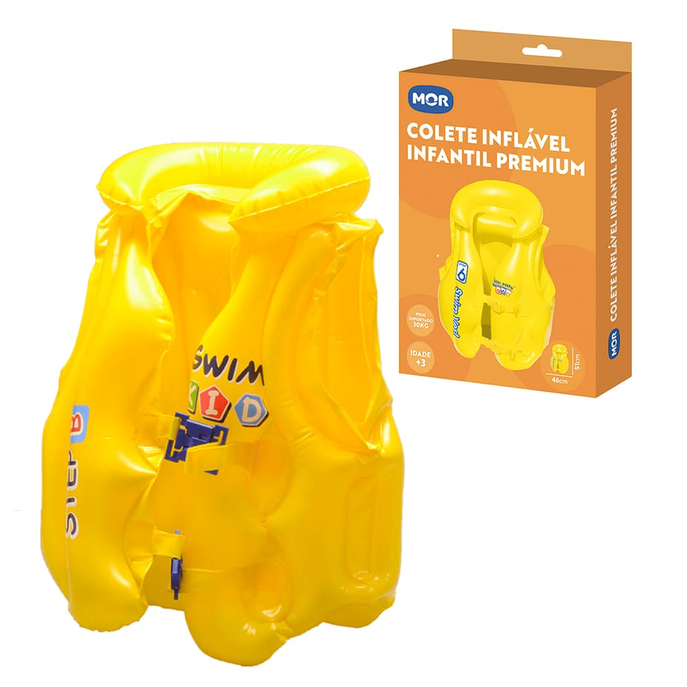 Colete Infantil Inflável Mor Amarelo Premium até 30kg