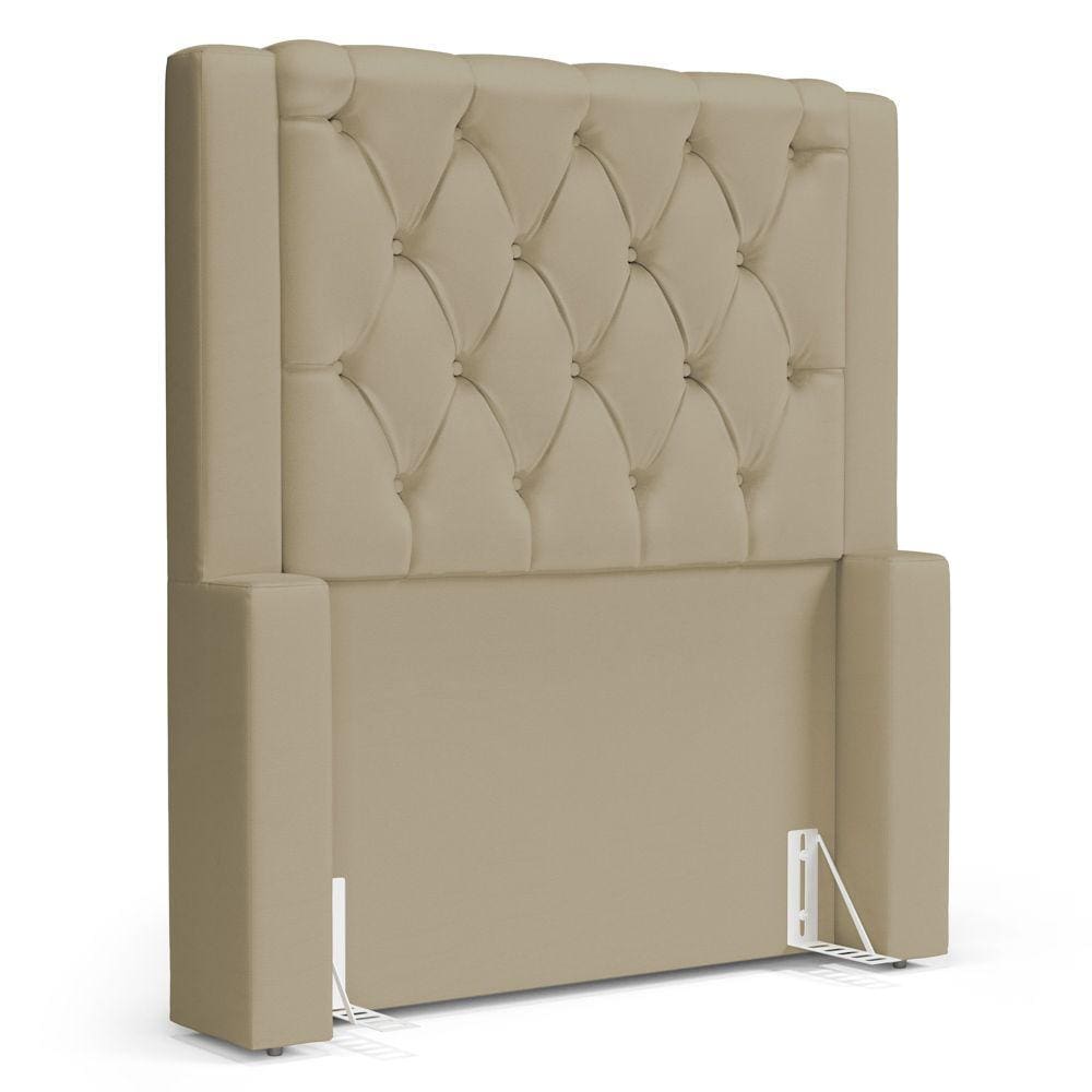 Cabeceira Cama Box Solteiro Atena 110cm Capitonê com Frame Suede Bege - Desk Design