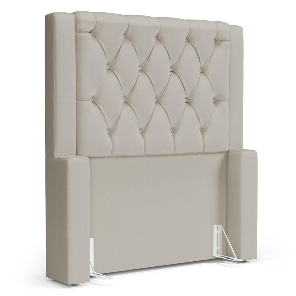 Cabeceira Cama Box Solteiro Atena 110cm Capitonê com Frame Sintético Bege - Desk Design
