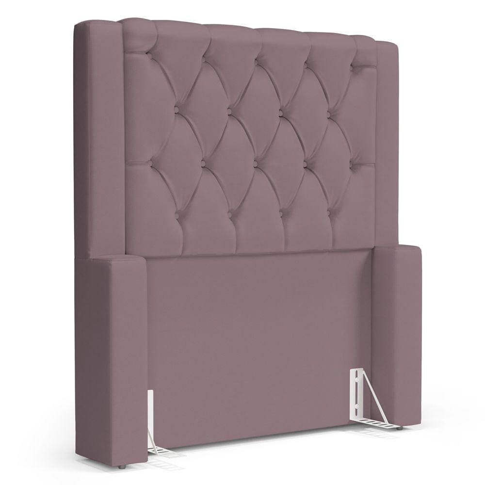 Cabeceira Cama Box Solteiro Atena 110cm Capitonê com Frame Veludo Rosê - Desk Design