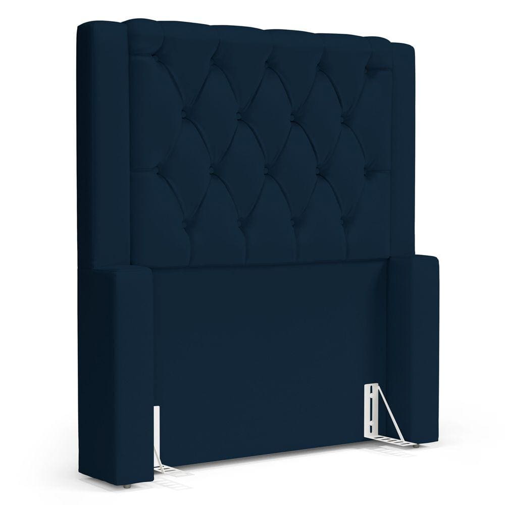 Cabeceira Cama Box Solteiro Atena 110cm Capitonê com Frame Veludo Azul Marinho - Desk Design