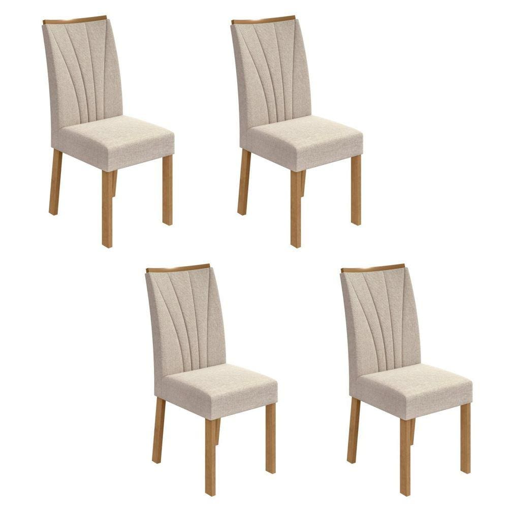 Conjunto 4 Cadeiras Estofadas Apogeu Móveis Lopas Amêndoa Clean/Linho Rinzai Bege