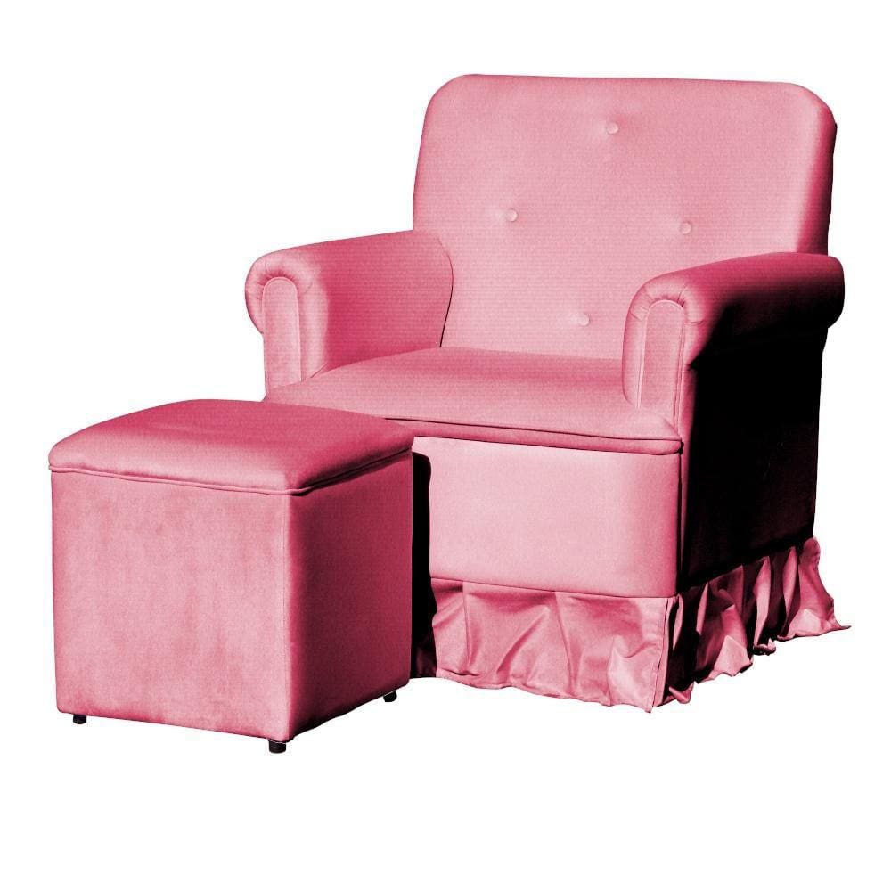 Poltrona Amamentação Com Puff Laura Suede Rosa - LM DECOR