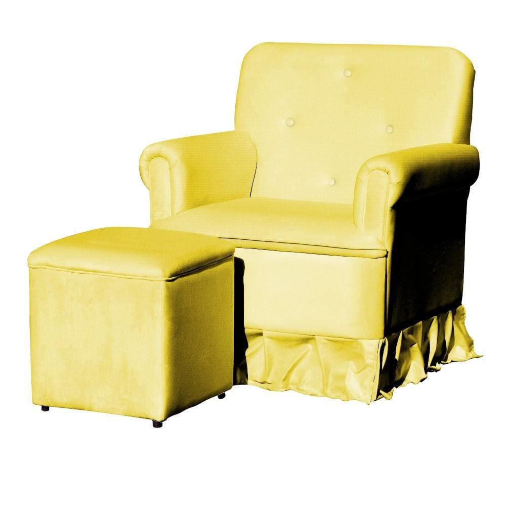 Poltrona Amamentação Com Puff Laura Suede Amarelo - LM DECOR