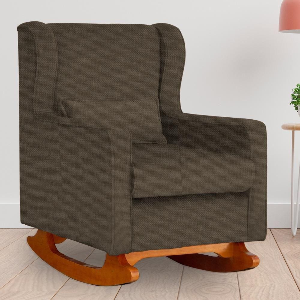 Poltrona Amamentação Balanço Aurora Linho Marrom - LM DECOR