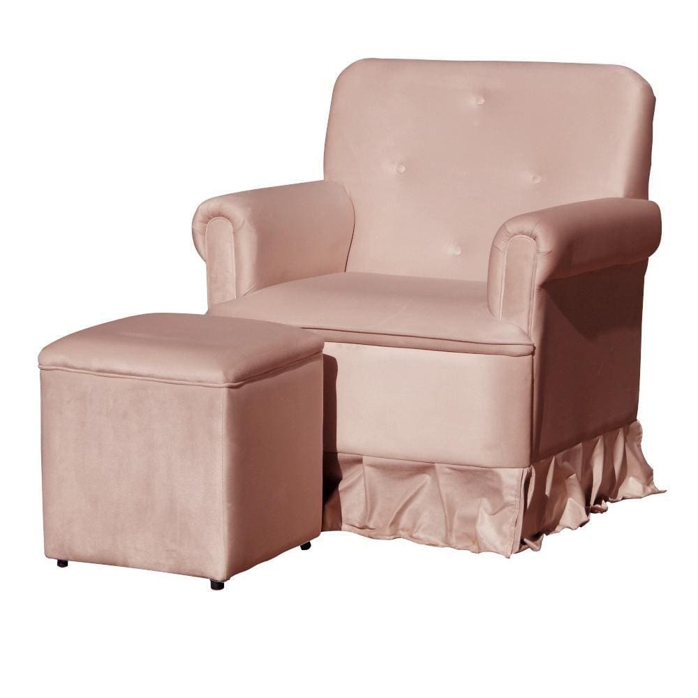 Poltrona Amamentação Com Puff Laura Veludo Rosa - LM DECOR