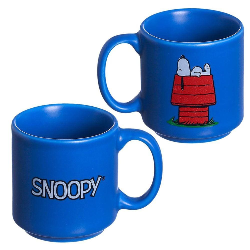 Mini Caneca Snoopy Azul Café Expresso Empilhável Cerâmica 100ML Oficial Peanuts