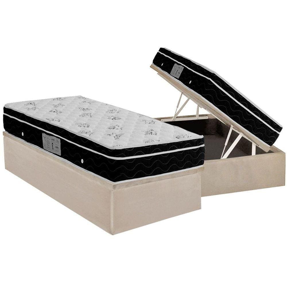 Cama Box Baú Solteiro: Colchão Molas Ortobom Nanolastic Physical + Base CRC Suede Clean(88x188)
