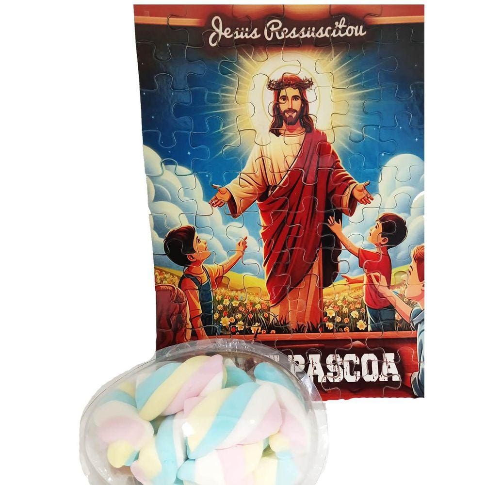 Presente Páscoa Marshmallow Colorido + Quebra-Cabeça Jesus