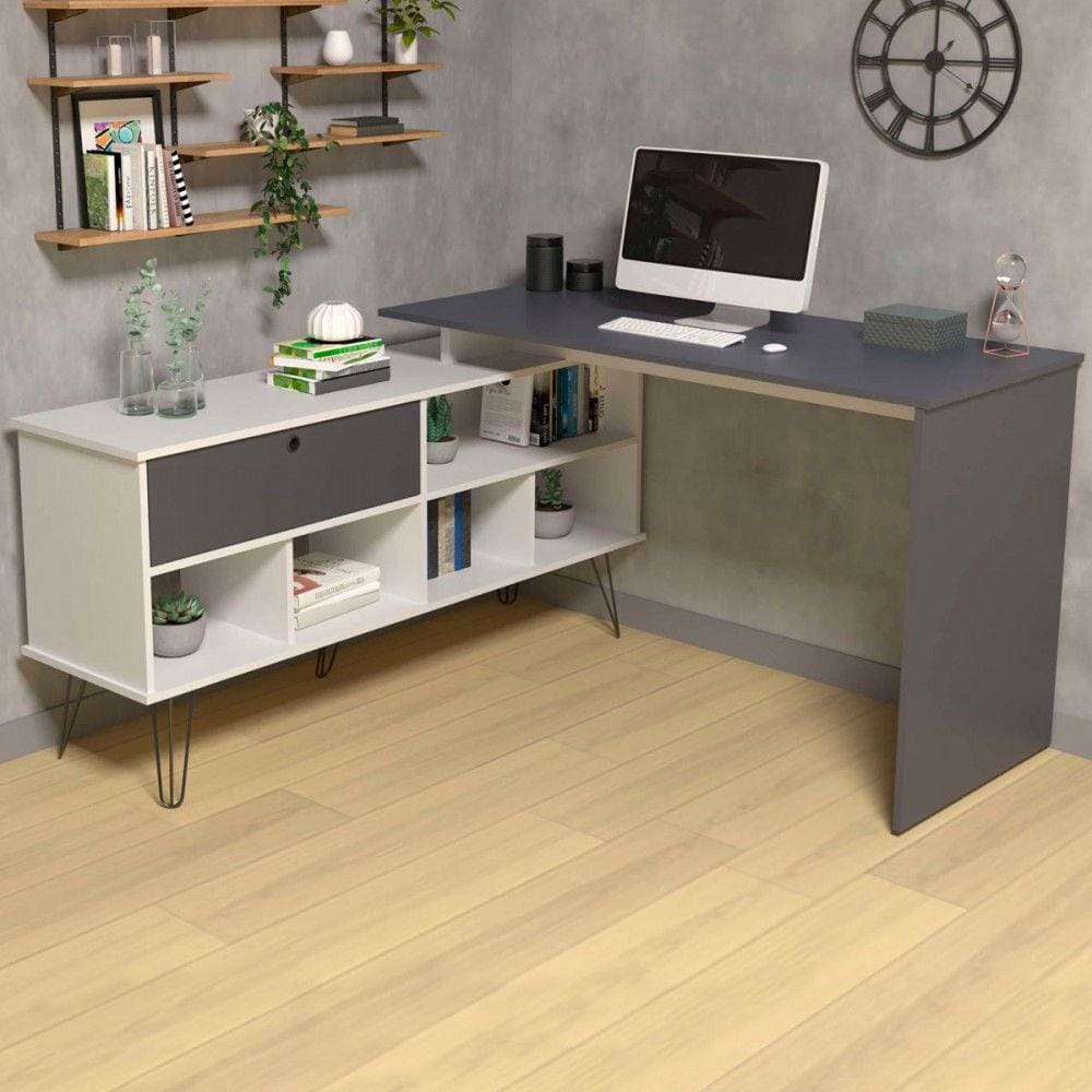 Mesa Escrivaninha Dubai 1 Porta Branco/Grafito - Artany