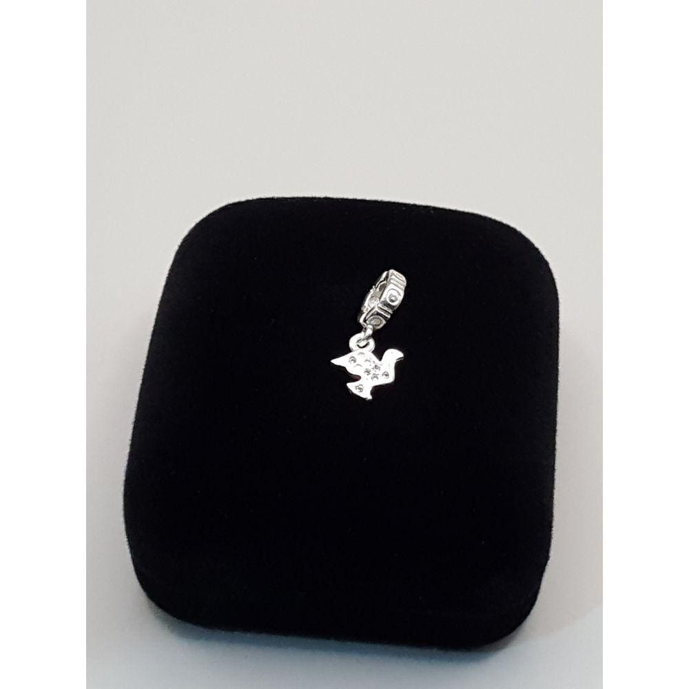 Berloque De Prata 925 Pombinha Com Zircônia