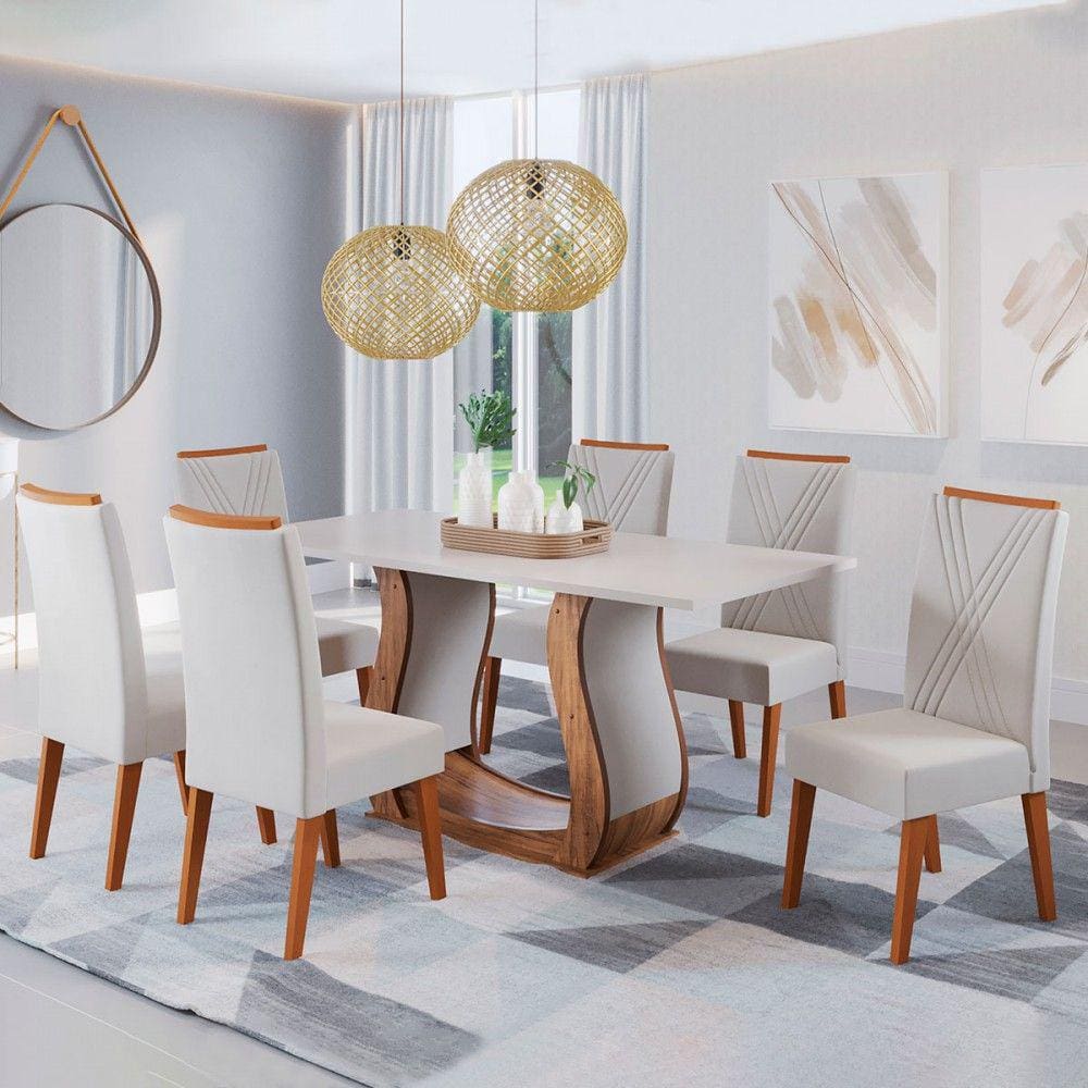 Mesa de Jantar 6 Lugares Corsa Imbuia/Blonde/Veludo Marfim - Viero Móveis