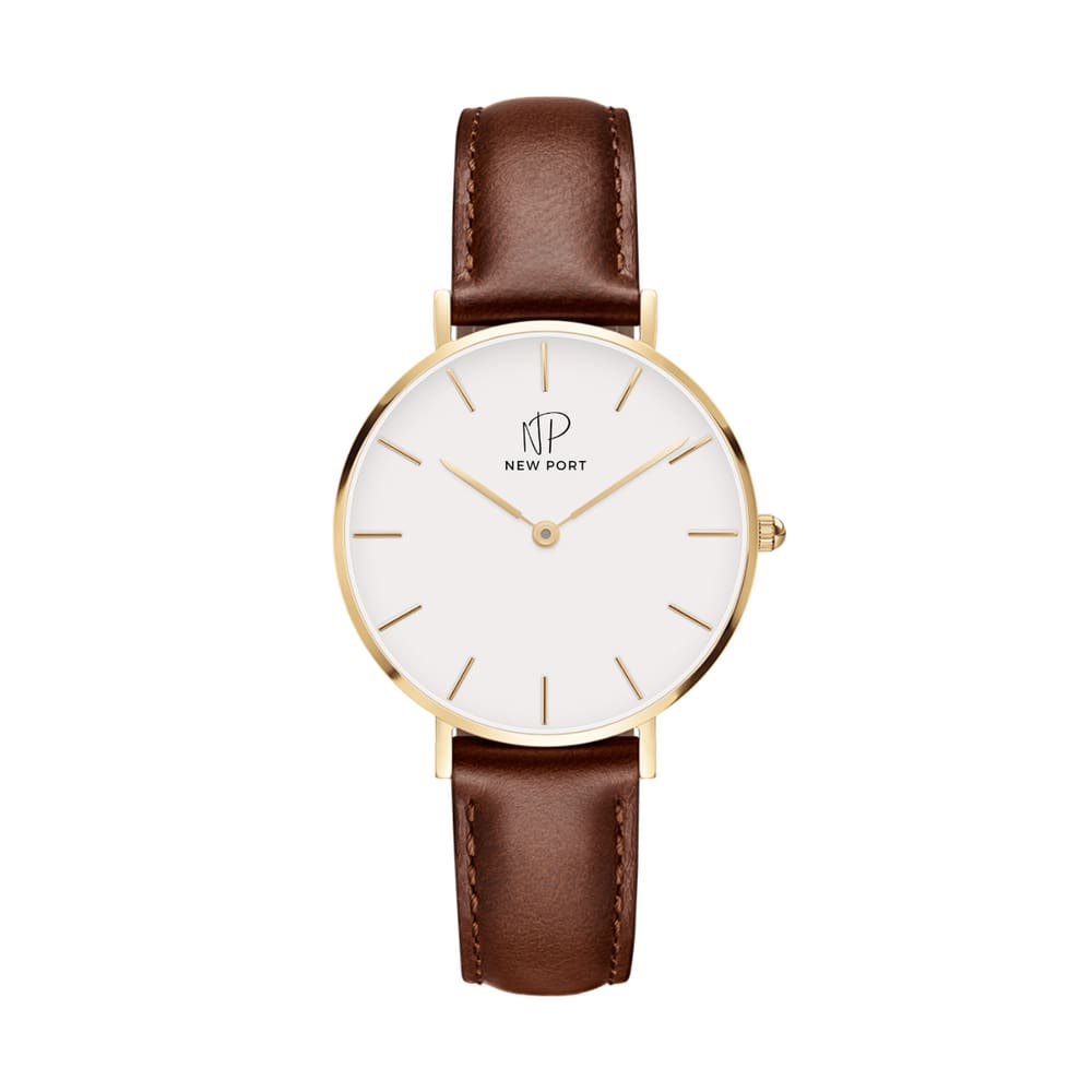 Relógio de Pulso Feminino Pulseira Marrom Minimalista New Port 32mm