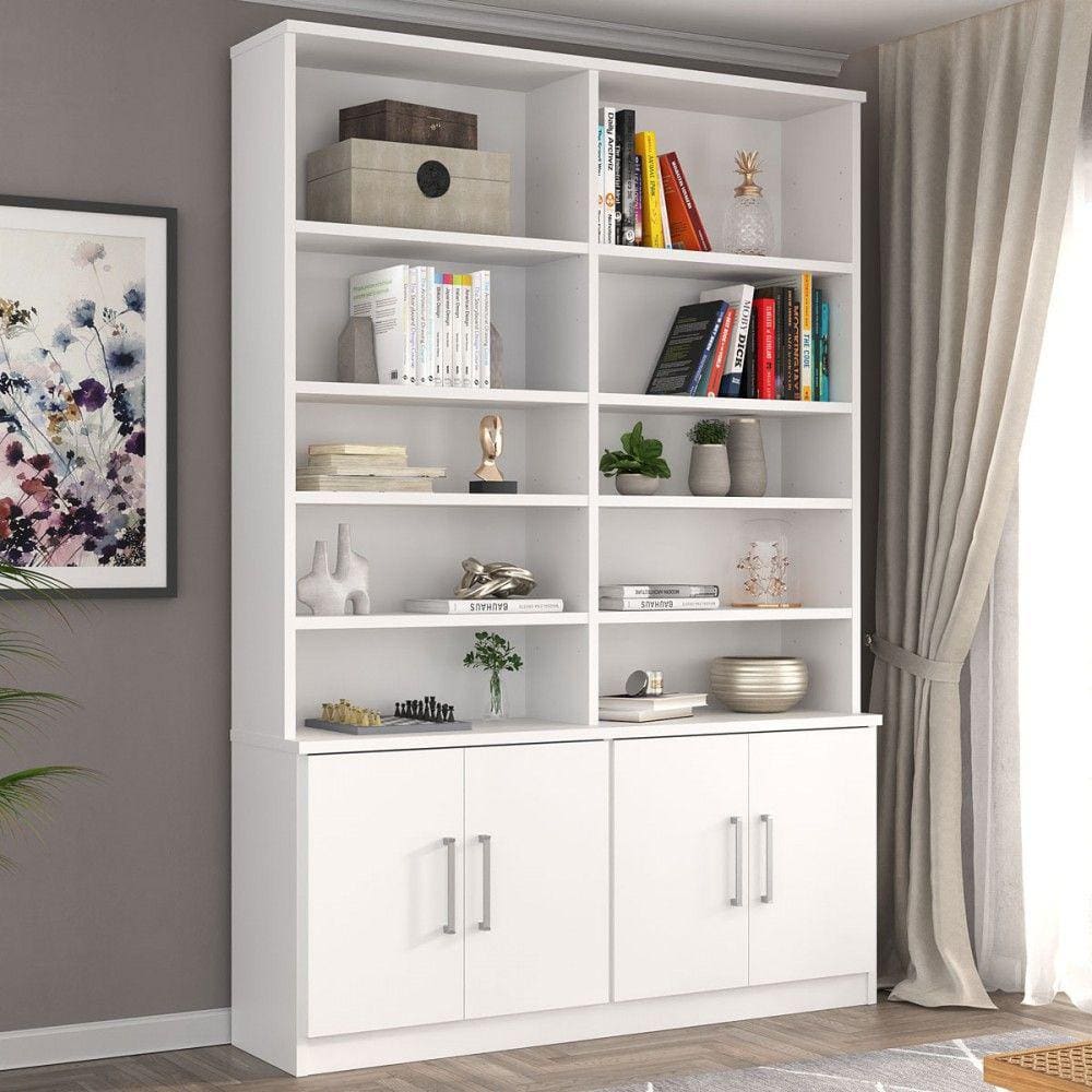 Estante para Livros Biblioteca 4 Portas 10 Prateleiras Removíveis Branco - Panorama Móveis