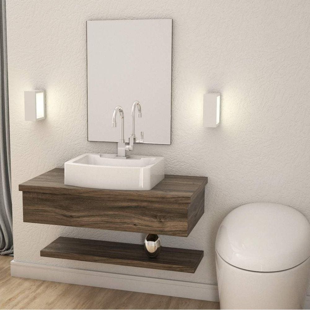 Bancada para Banheiro 80cm com Cuba Aria e Prateleira 805W Metrópole Compace Carvalho Dark