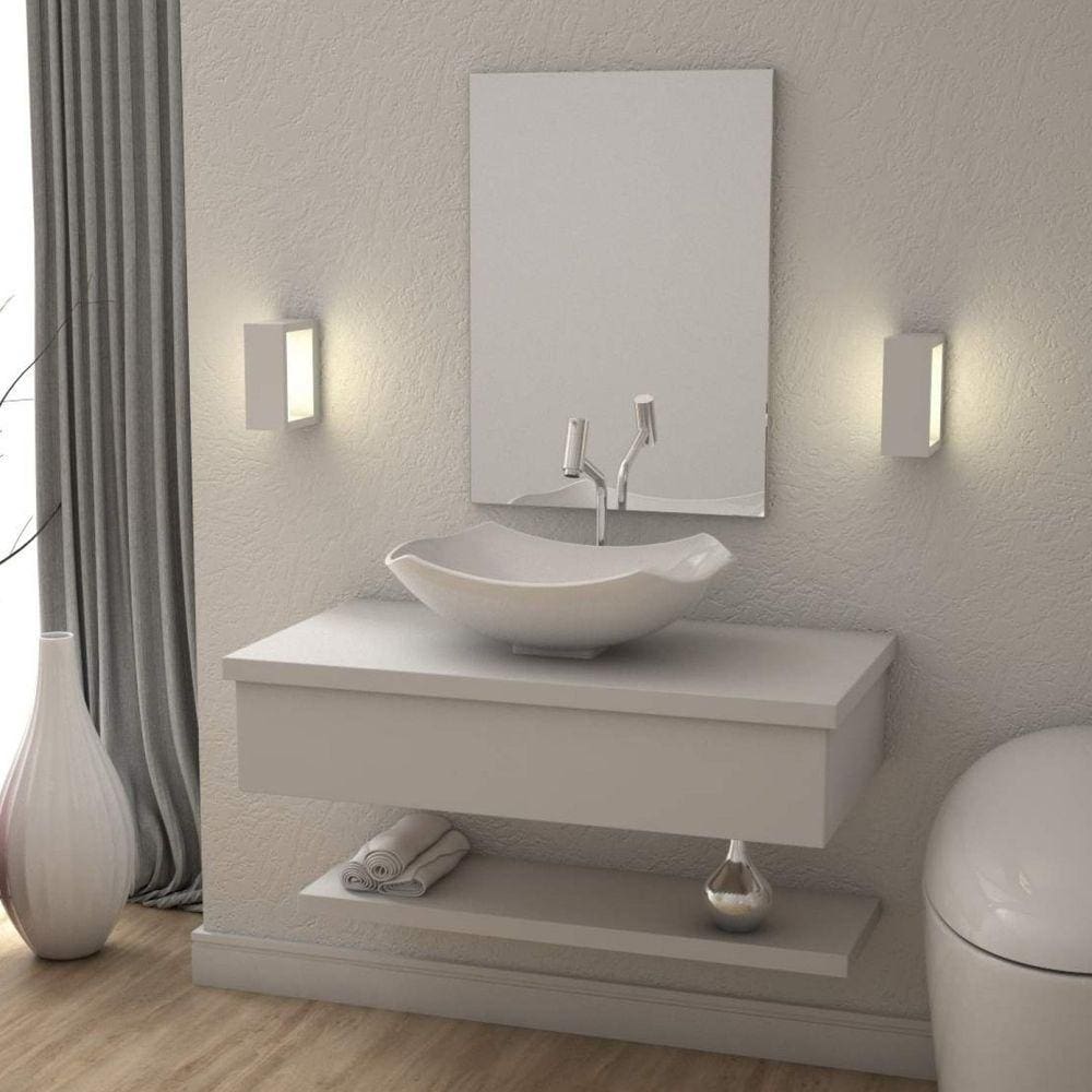 Conjunto Bancada para Banheiro com Cuba Abaulada L42 e Prateleira Metrópole 805W Compace Branco Chess