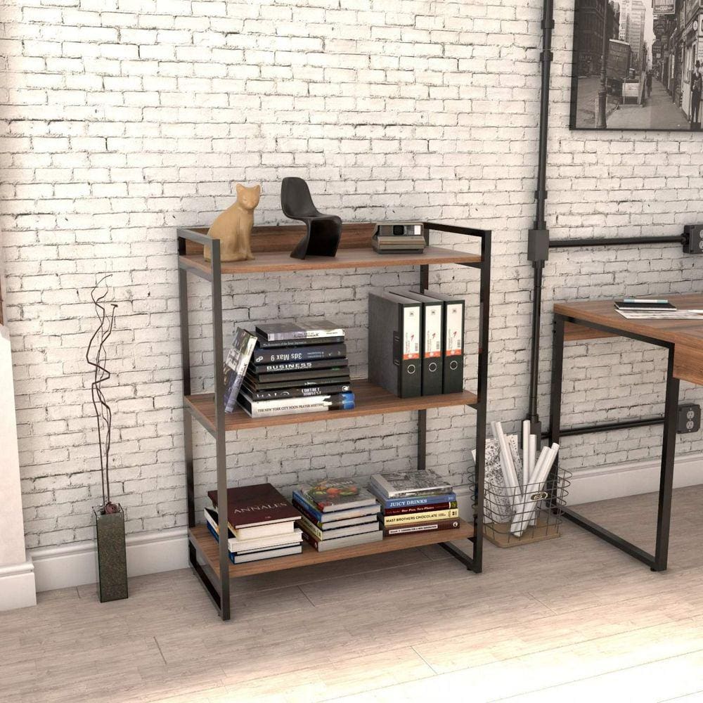 Estante Multiuso 104x80cm 3 Prateleiras Kuadra Compace Nogal