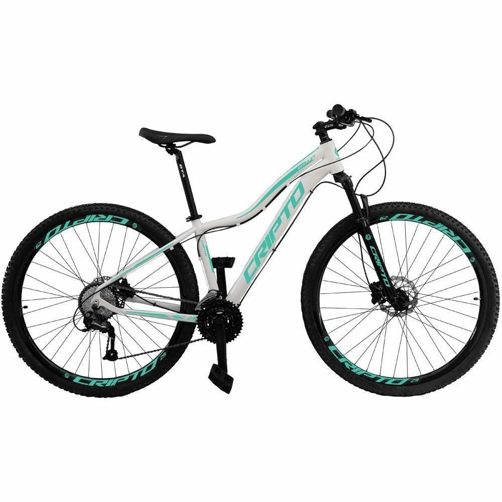 Bicicleta Aro 29 Cripto 27v Shimano Fr. Hidraulico Trava K7 - Branco-verde - 17" Branco-verde