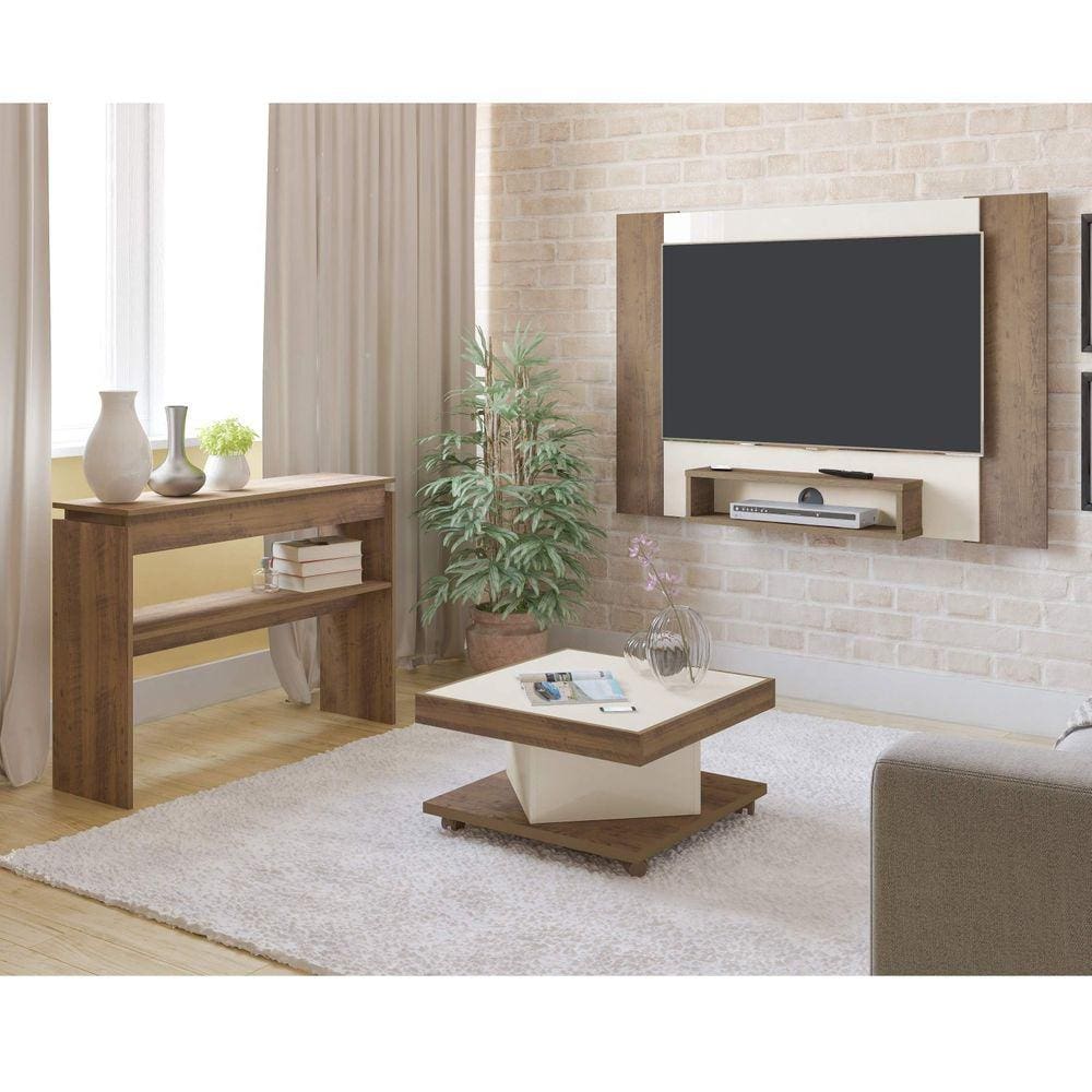 Sala de Estar com Painel para TV até 40 Polegadas Mesa de Centro Saara e Aparador Creta Artely Pinho/Off White