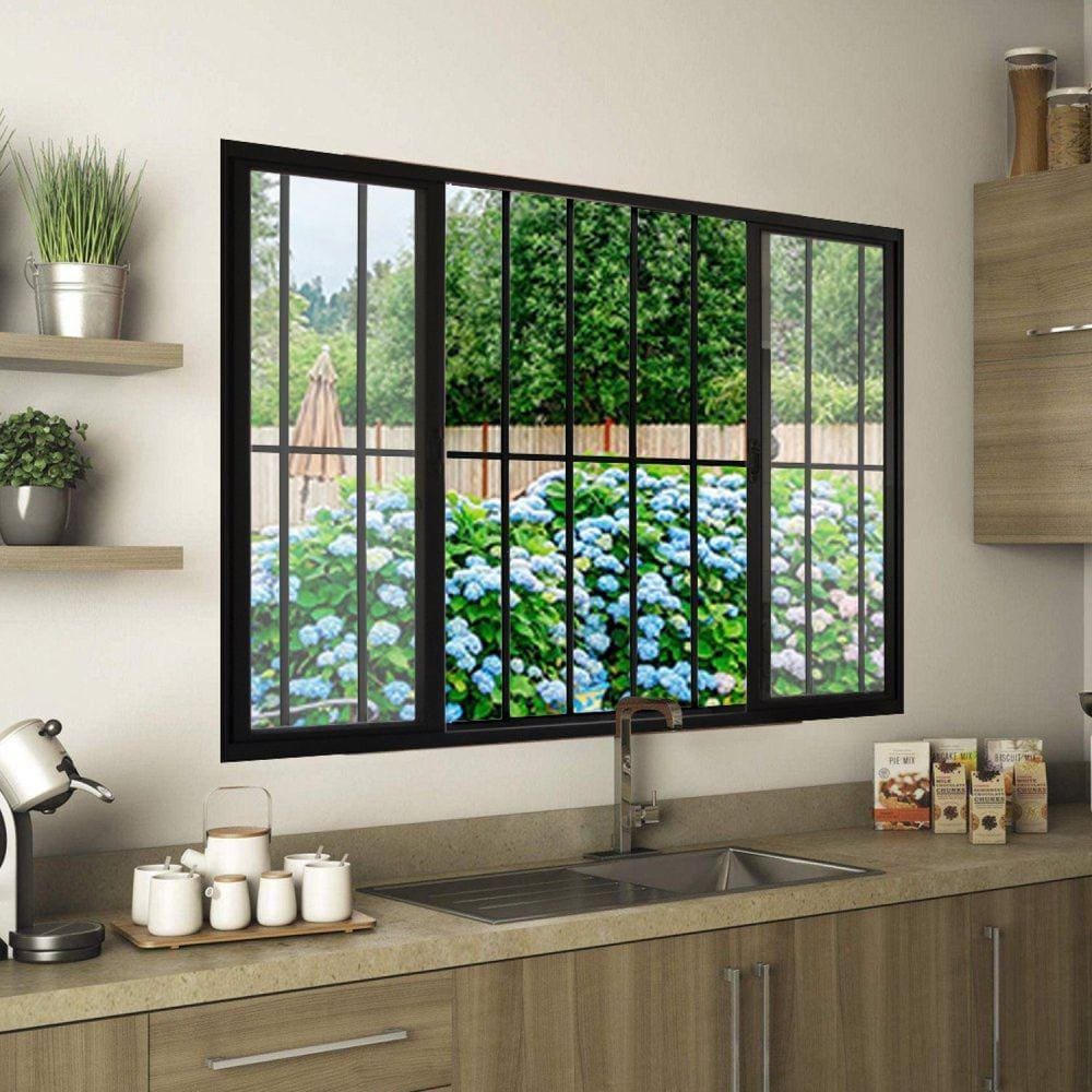 Janela de Alumínio de Correr 100x120cm 4 Folhas Grade Hale Esquadrias Preto