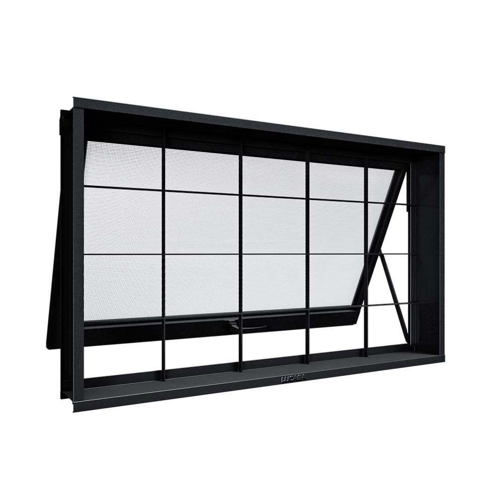Janela de Aço Maximo Ar com Grade Quadrada 60x80x7cm Facilitá Lucasa Preto