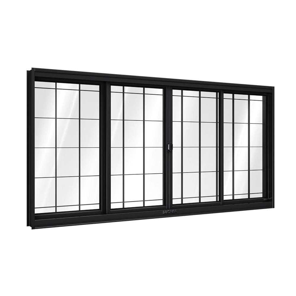 Janela de Aço de Correr com Grade Quadrada 4 Folhas 100x120cm Facilitá Lucasa Preto
